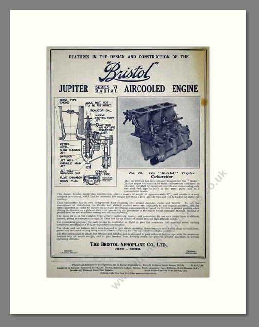Bristol - Jupiter Aircooled Engine. Vintage Advert 1927 (ref AD62673)