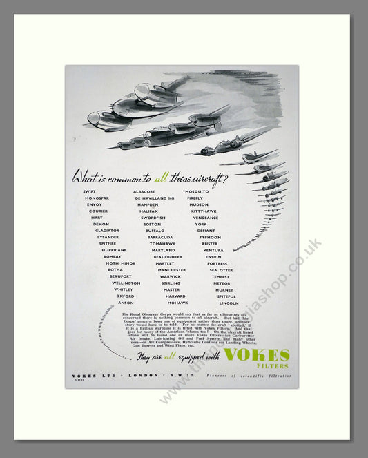 Vokes - Filters. Vintage Advert 1945 (ref AD62700)