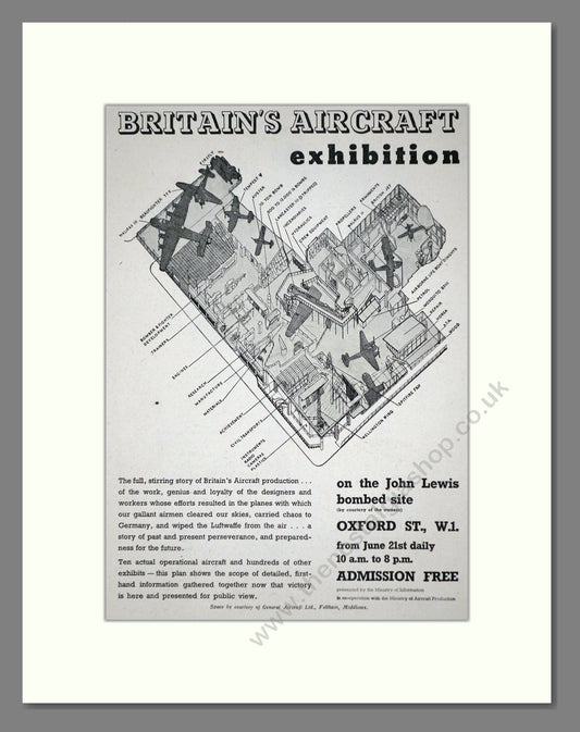 Britain's Aircraft Exhibition  - John Lewis Site. Vintage Advert 1945 (ref AD62706)