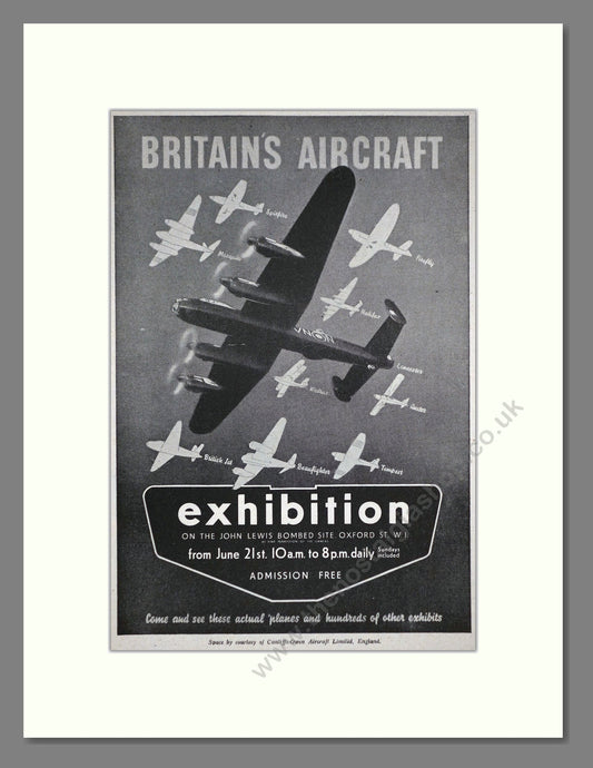 Britain's Aircraft Exhibition  - John Lewis Site. Vintage Advert 1945 (ref AD62707)