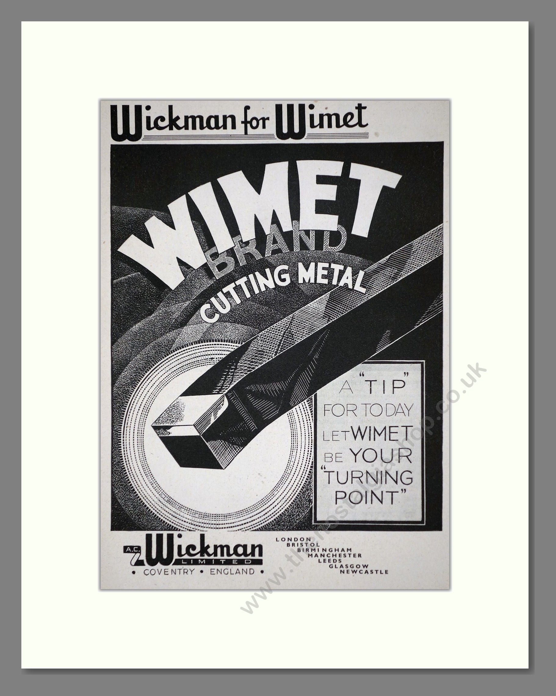 Wickman - Wimet Cutting Metal. Vintage Advert 1942 (ref AD62722)
