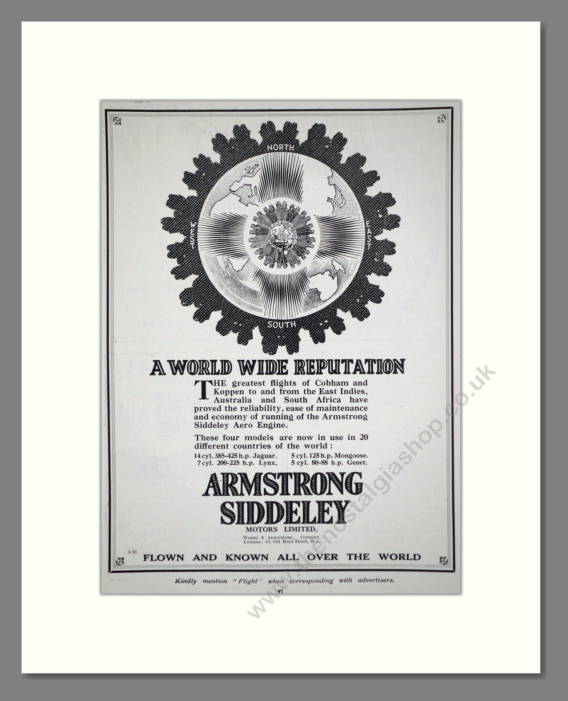 Armstrong Siddeley - Aero Engines. Vintage Advert 1928 (ref AD62733)