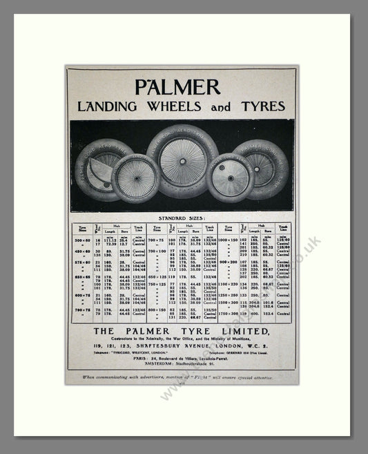 Palmer Tyres - Landing Wheels. Vintage Advert 1920 (ref AD62736)