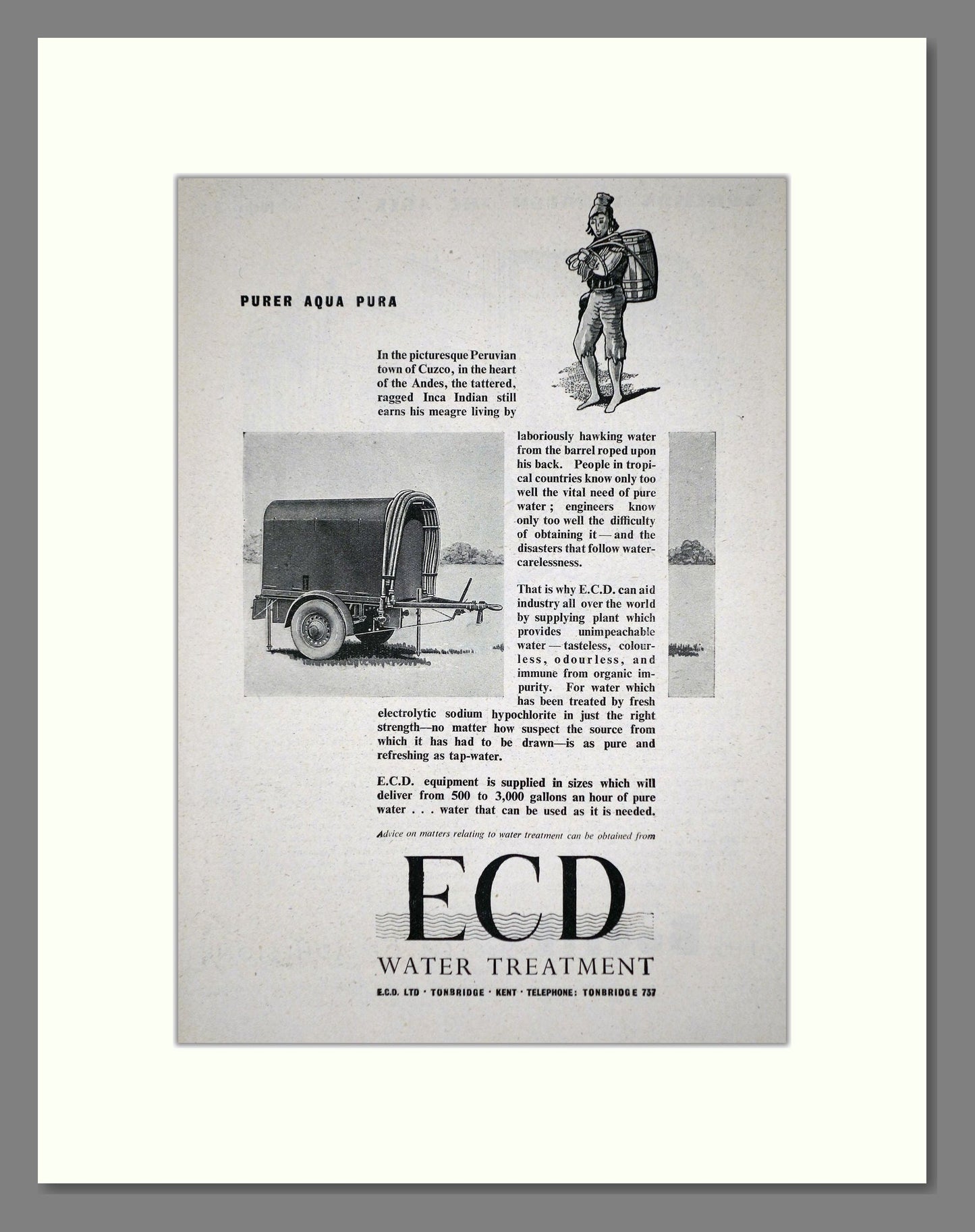 ECD - Water Treatment. Vintage Advert 1944 (ref AD62774)