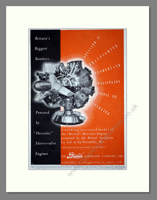 Bristol - Hercules Engine. Vintage Advert 1944 (ref AD62776)