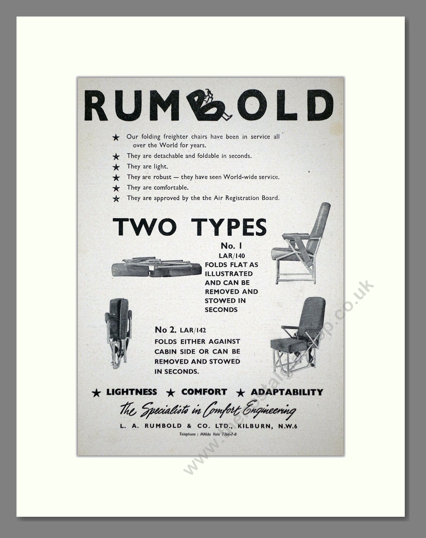 Rumbold - Freighter Chairs. Vintage Advert 1948 (ref AD62793)