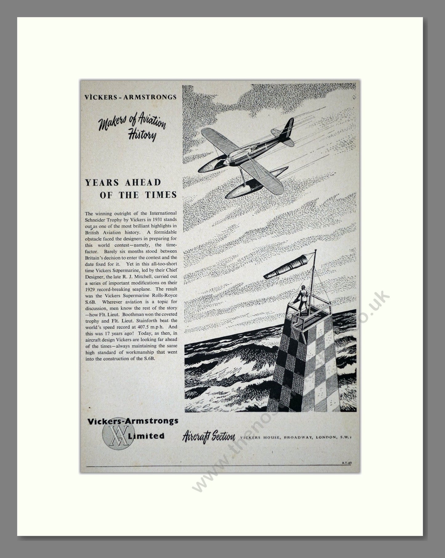Vickers-Armstrong - Makers Of Aviation History. Vintage Advert 1948 (ref AD62802)