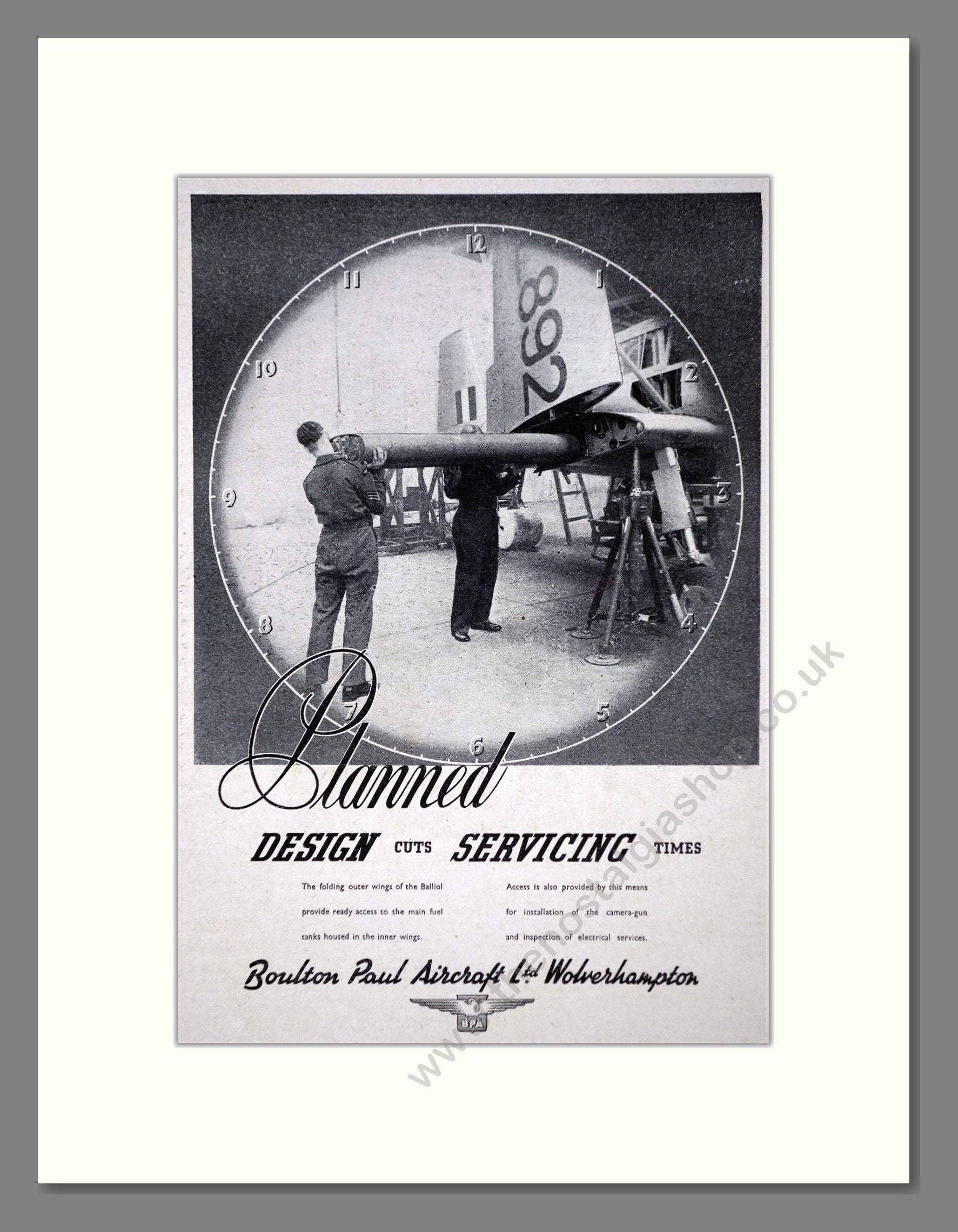 Boulton Paul - Planned Design Cuts Servicing Time. Vintage Advert 1949 (ref AD62819)