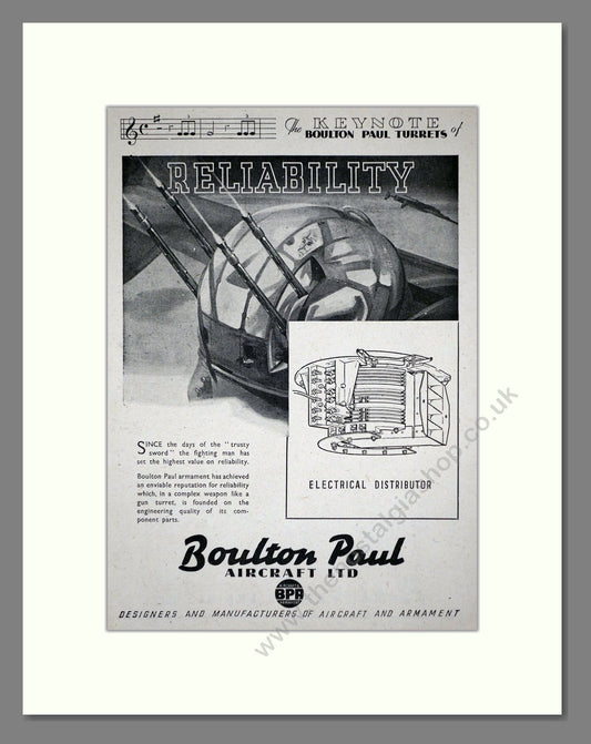 Boulton Paul - Keynote Turrets. Vintage Advert 1945 (ref AD62828)