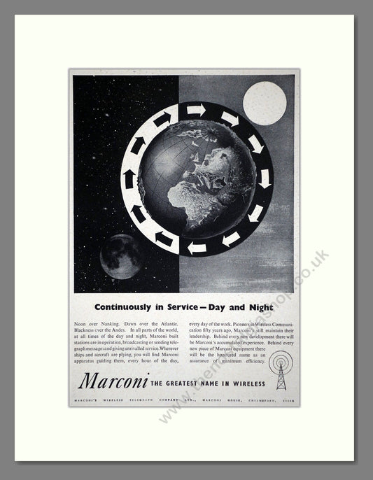 Marconi - Continuously In Service Day And Night. Vintage Advert 1949 (ref AD62841)