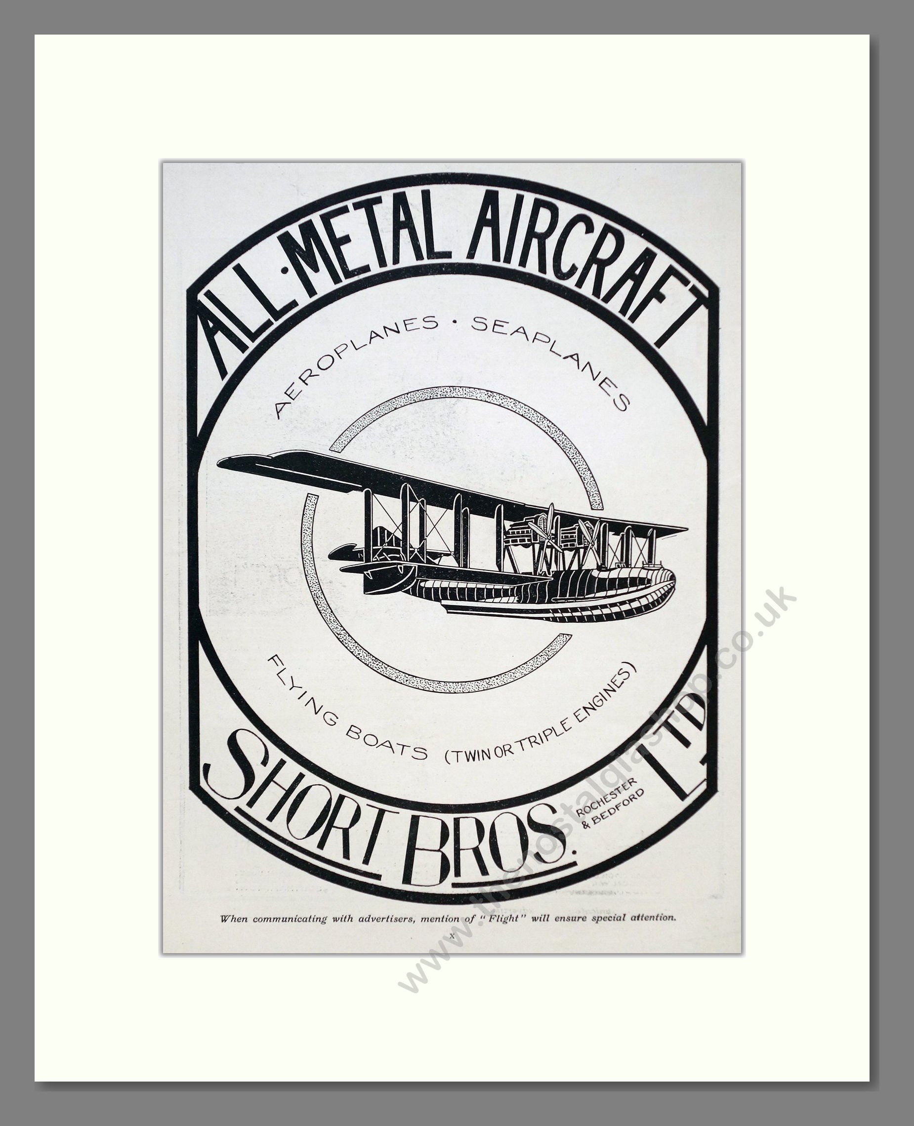 Short Bros Ltd - All Metal Aircraft. Vintage Advert 1927 (ref AD62858)
