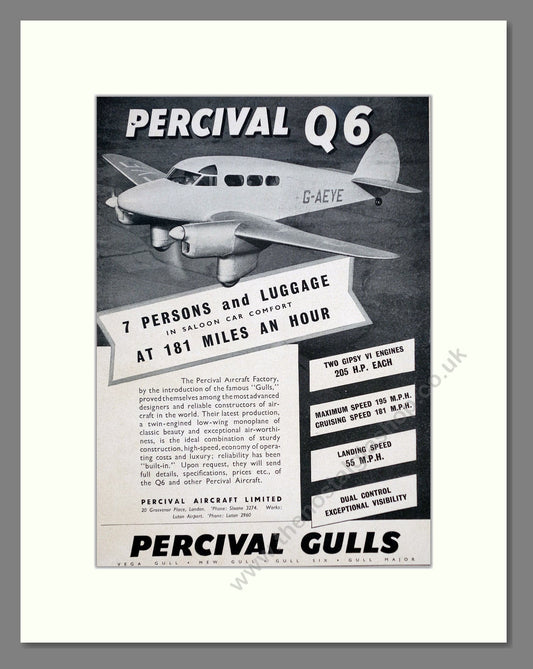 Percival - Gulls Q6. Vintage Advert 1938 (ref AD62872)