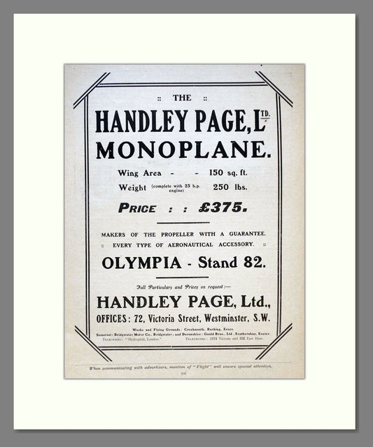 Handley Page - Monoplane. Vintage Advert 1910 (ref AD62879)