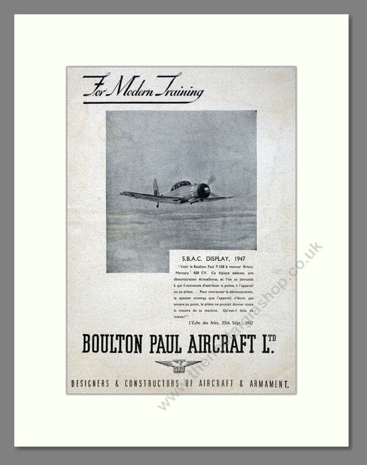 Boulton Paul - SBAC Display 1947. Vintage Advert 1947 (ref AD62892)