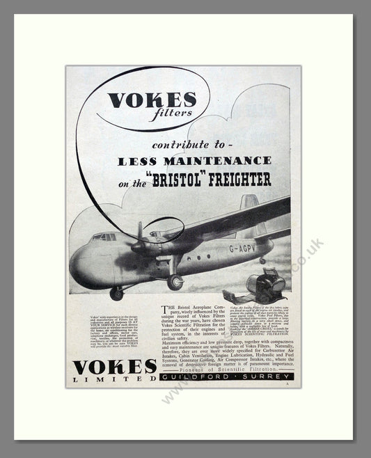 Vokes - Filters on Bristol Freighter. Vintage Advert 1946 (ref AD62899)