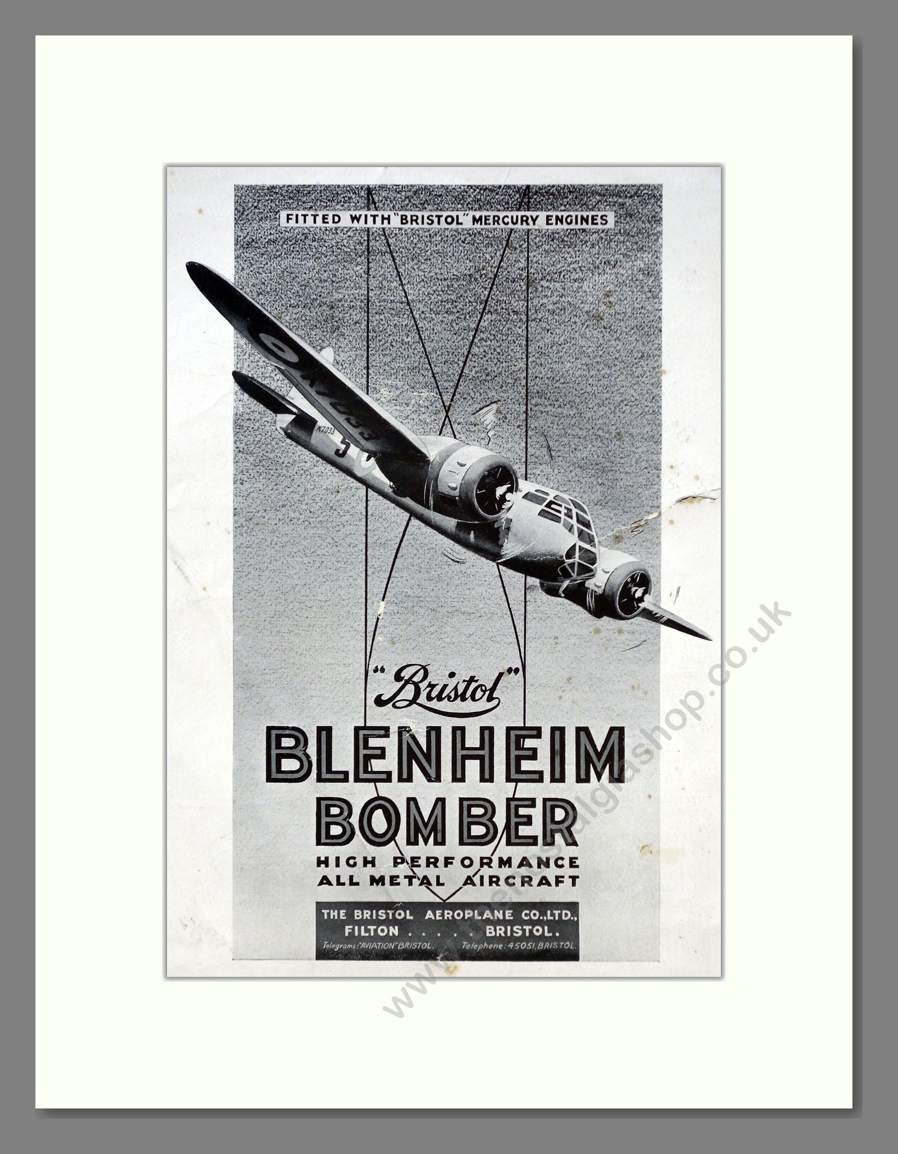 Bristol - Blenheim Bomber. Vintage Advert 1937 (ref AD62903)