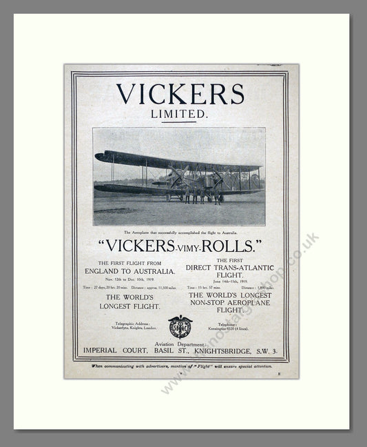 Vickers - Vickers-Vimy-Rolls. Vintage Advert 1920 (ref AD62918)