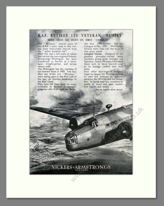 Vickers-Armstrongs - Wimpey. Vintage Advert 1945 (ref AD62921)