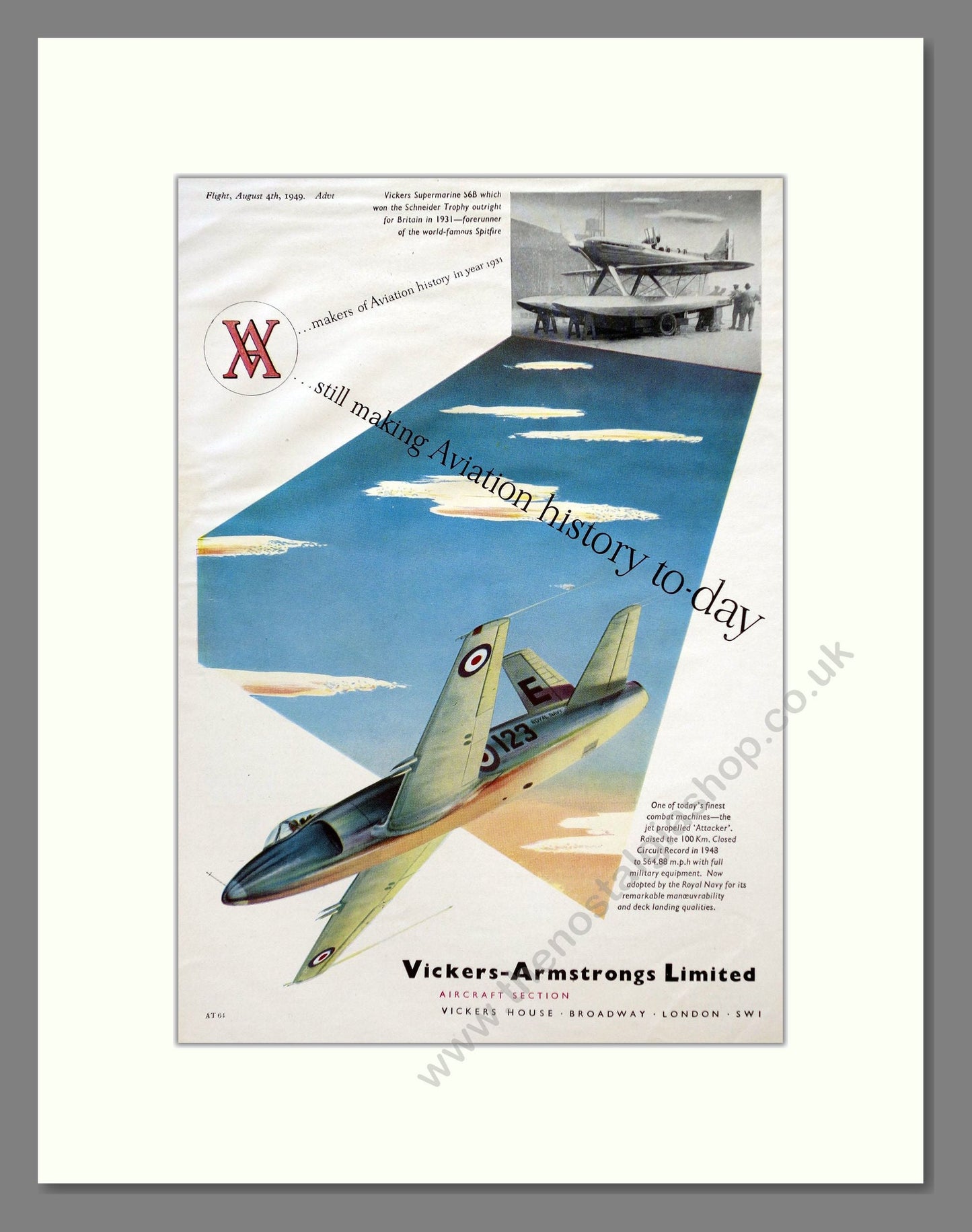 Vickers-Armstrong - Supermarine / Attacker. Vintage Advert 1949 (ref AD62923)