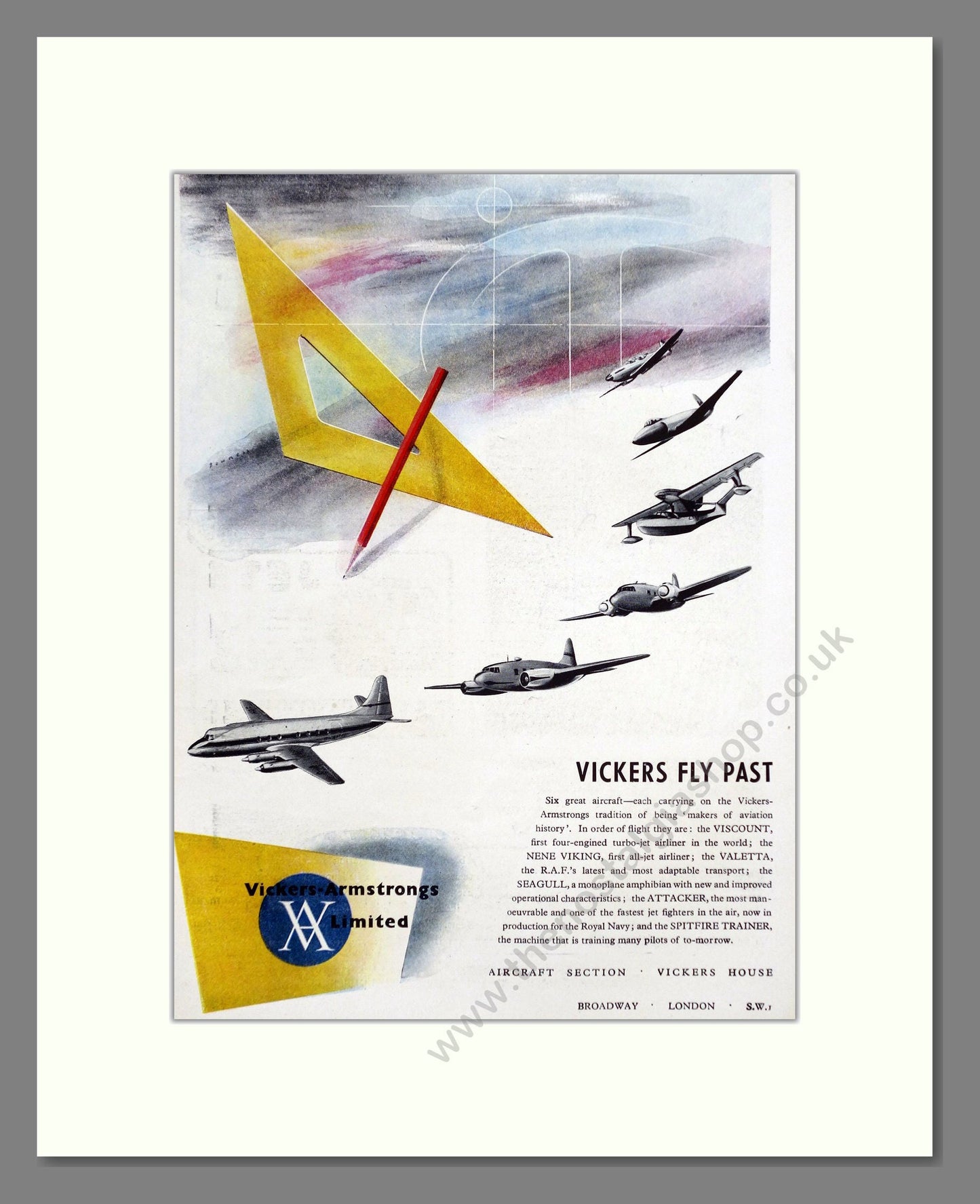 Vickers-Armstrongs - Fly Past - Various Aircraft. Vintage Advert 1949 (ref AD62924)