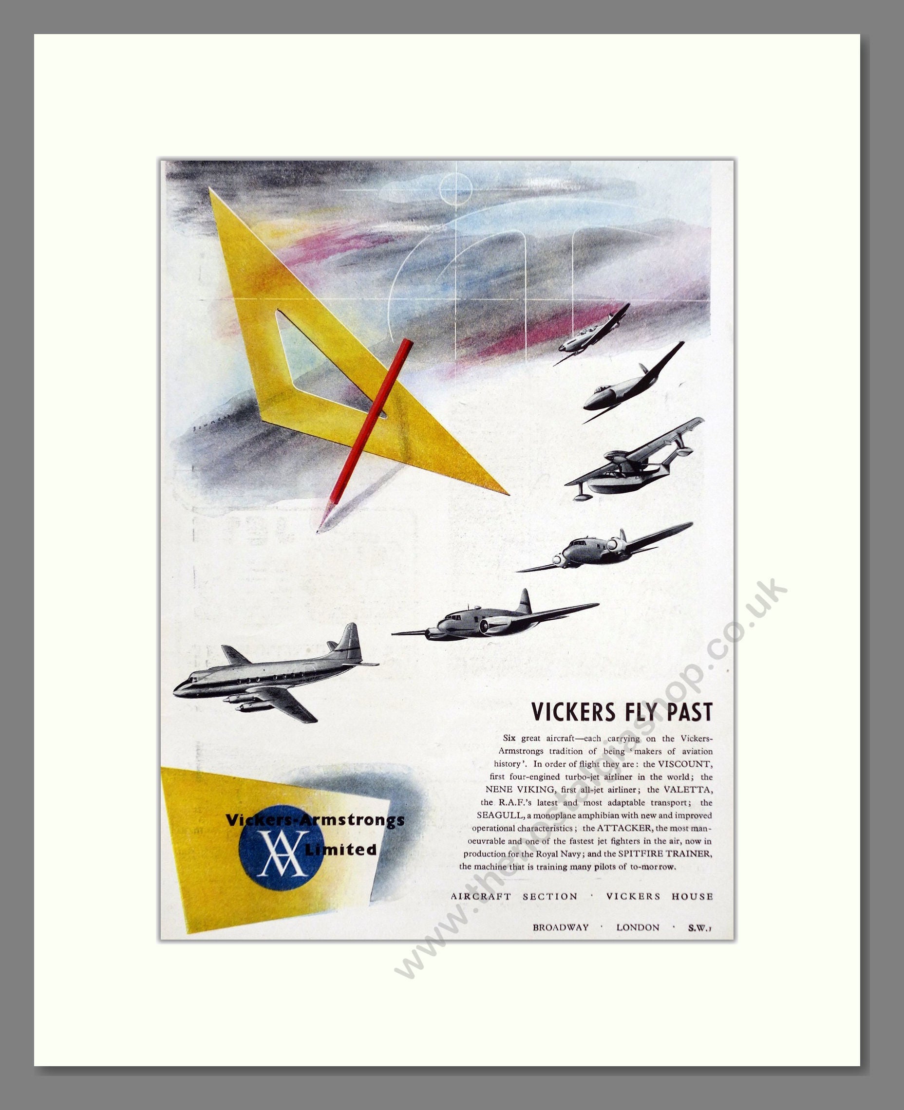 Vickers-Armstrongs - Fly Past - Various Aircraft. Vintage Advert 1949 (ref AD62924)