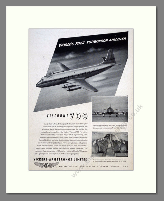 Vickers-Armstrongs - Viscount 700. Vintage Advert 1949 (ref AD62925)