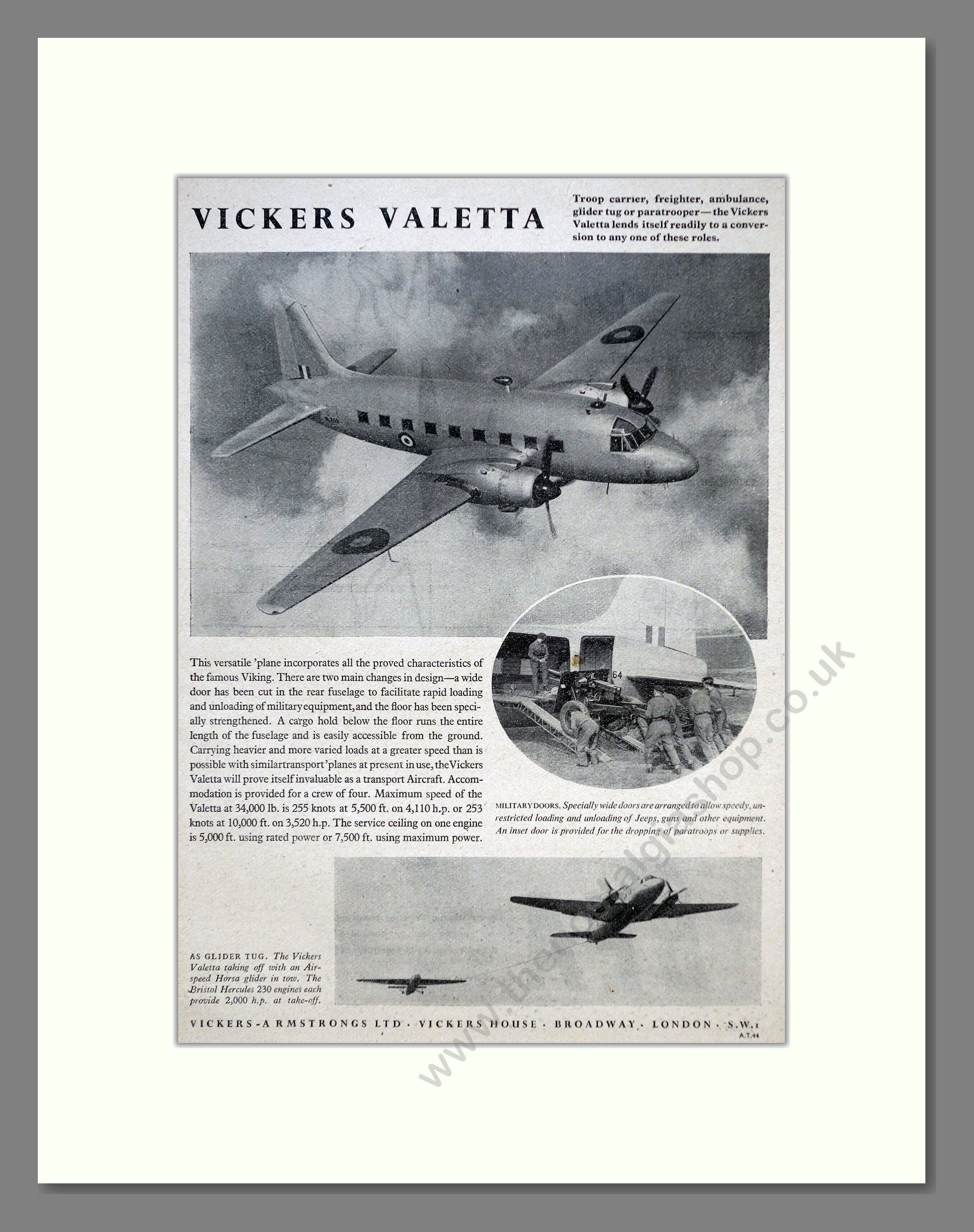 Vickers - Valetta. Vintage Advert 1948 (ref AD62928)