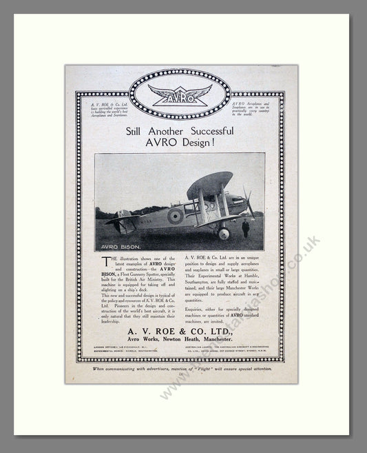 Avro - Bison. Vintage Advert 1923 (ref AD62931)