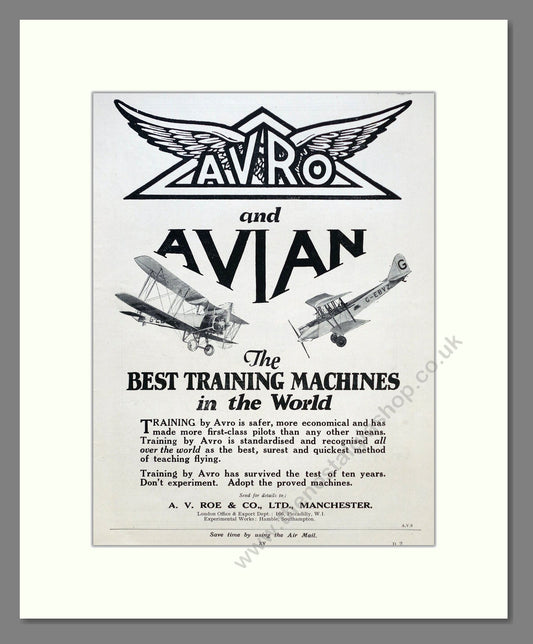Avro - Avian Training Machines. Vintage Advert 1928 (ref AD62932)