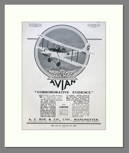 Avro - Avian. Vintage Advert 1928 (ref AD62934)