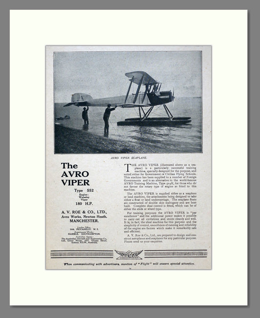 Avro - Viper. Vintage Advert 1922 (ref AD62936)