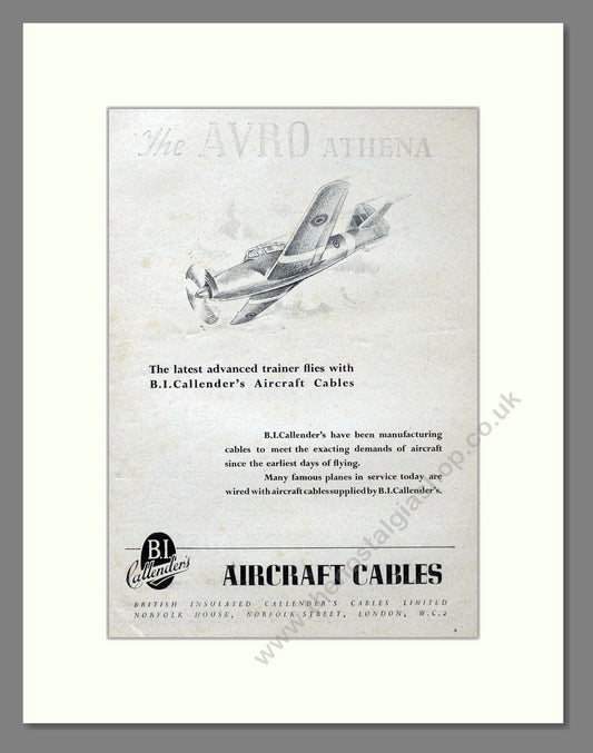 B.I. Callender - Aircraft Cables. Vintage Advert 1948 (ref AD62948)