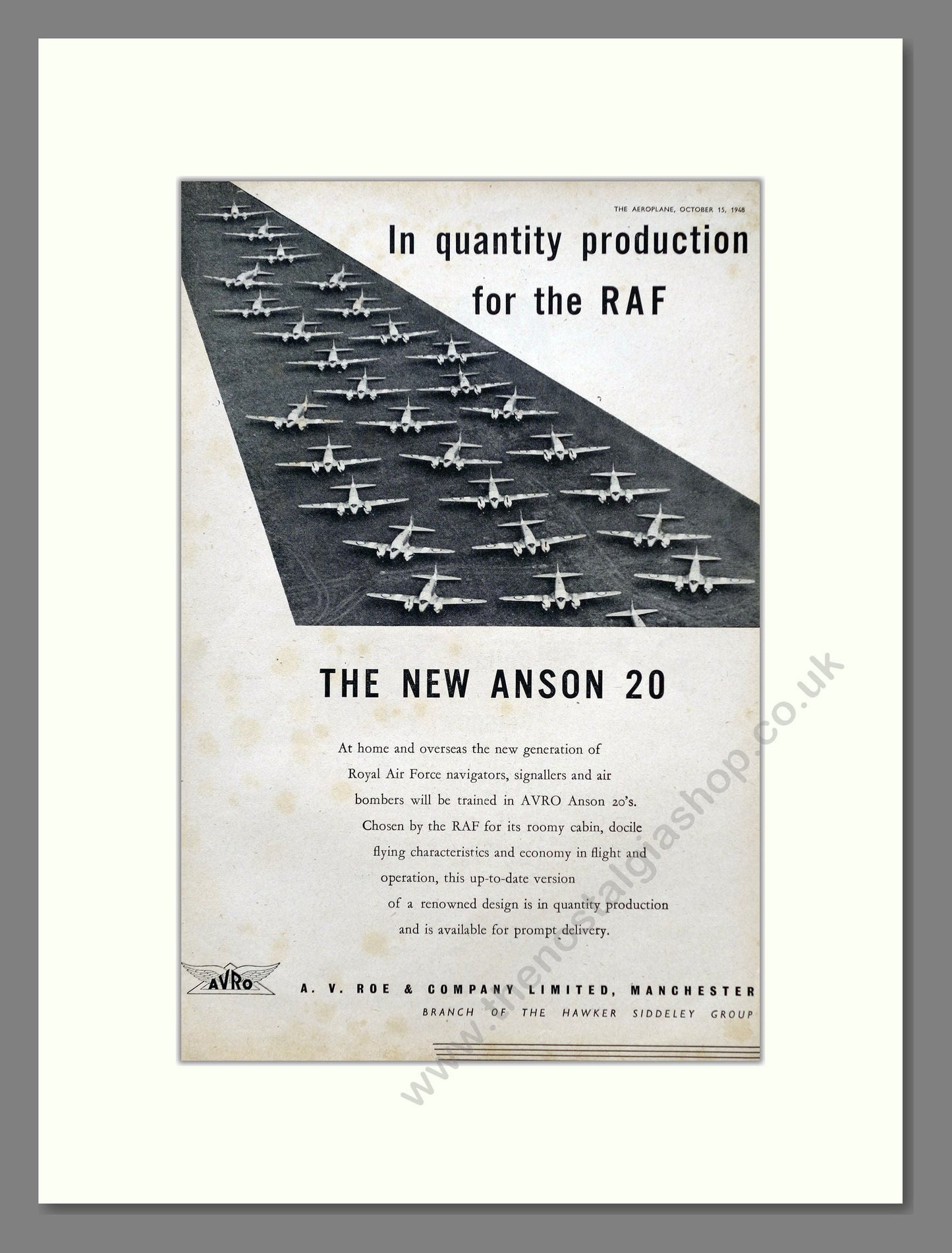 Avro - Anson 20. Vintage Advert 1948 (ref AD62952)