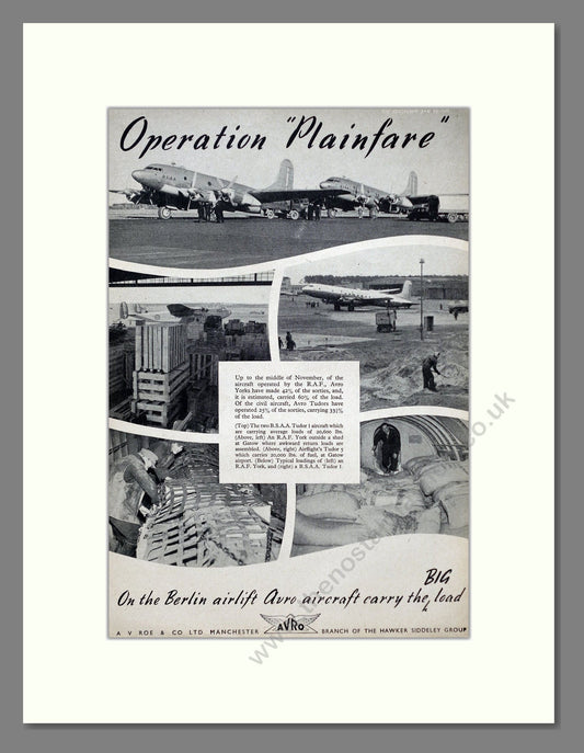 Avro - Operation Plainfare. Vintage Advert 1949 (ref AD62954)