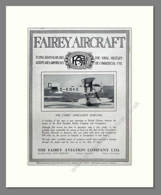 Fairey - Ambulance Seaplane. Vintage Advert 1925 (ref AD62958)