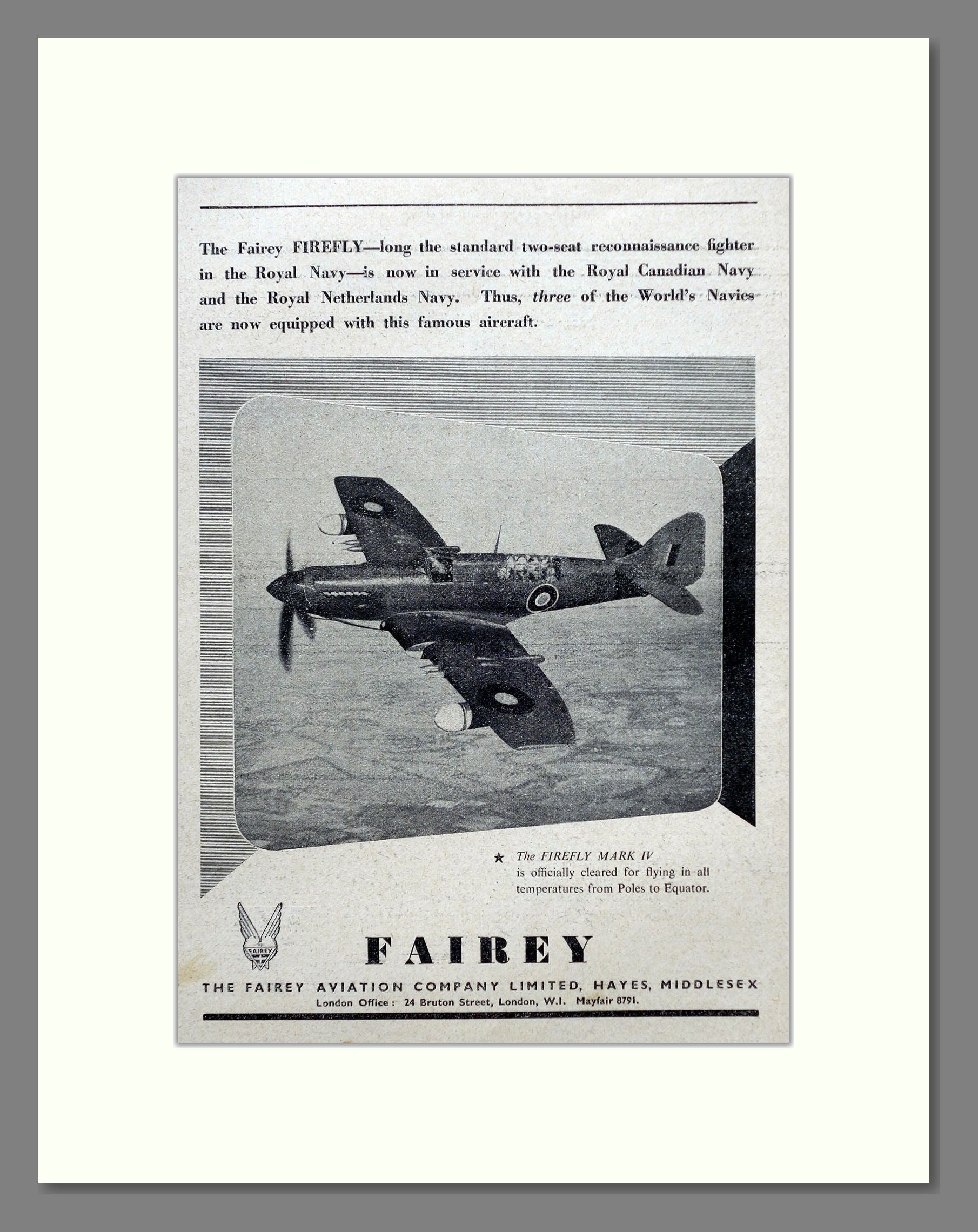 Fairey - Firefly. Vintage Advert 1947 (ref AD62960)