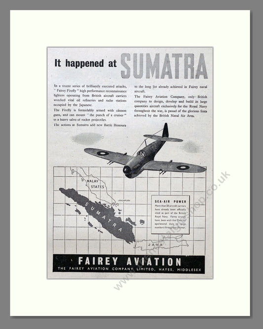 Fairey - Firefly at Sumatra. Vintage Advert 1945 (ref AD62976)