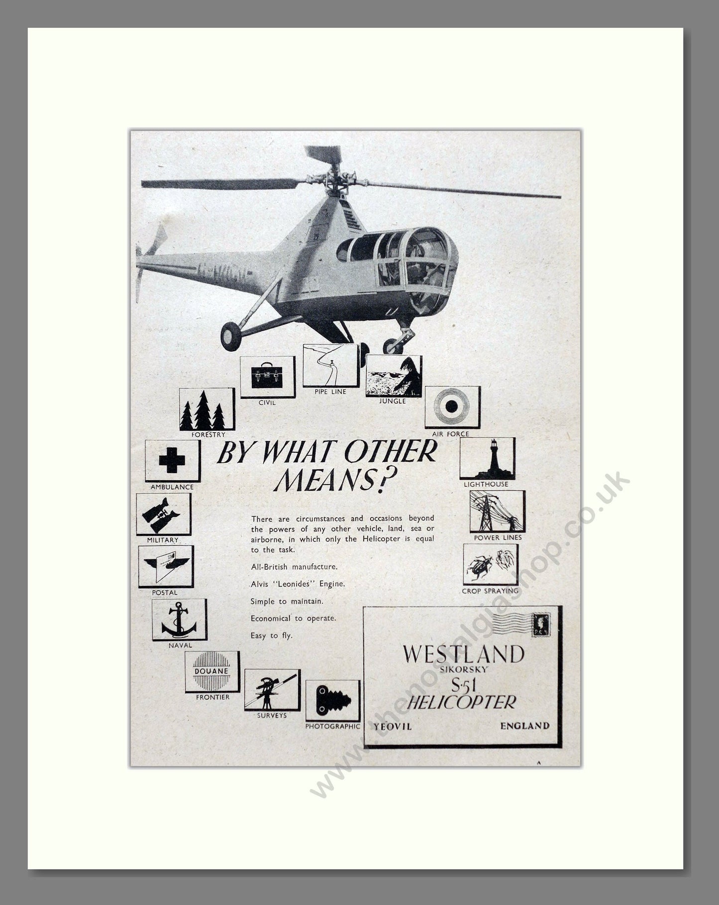 Westland Sikorsky - S51 Helicopter. Vintage Advert 1950 (ref AD62981)