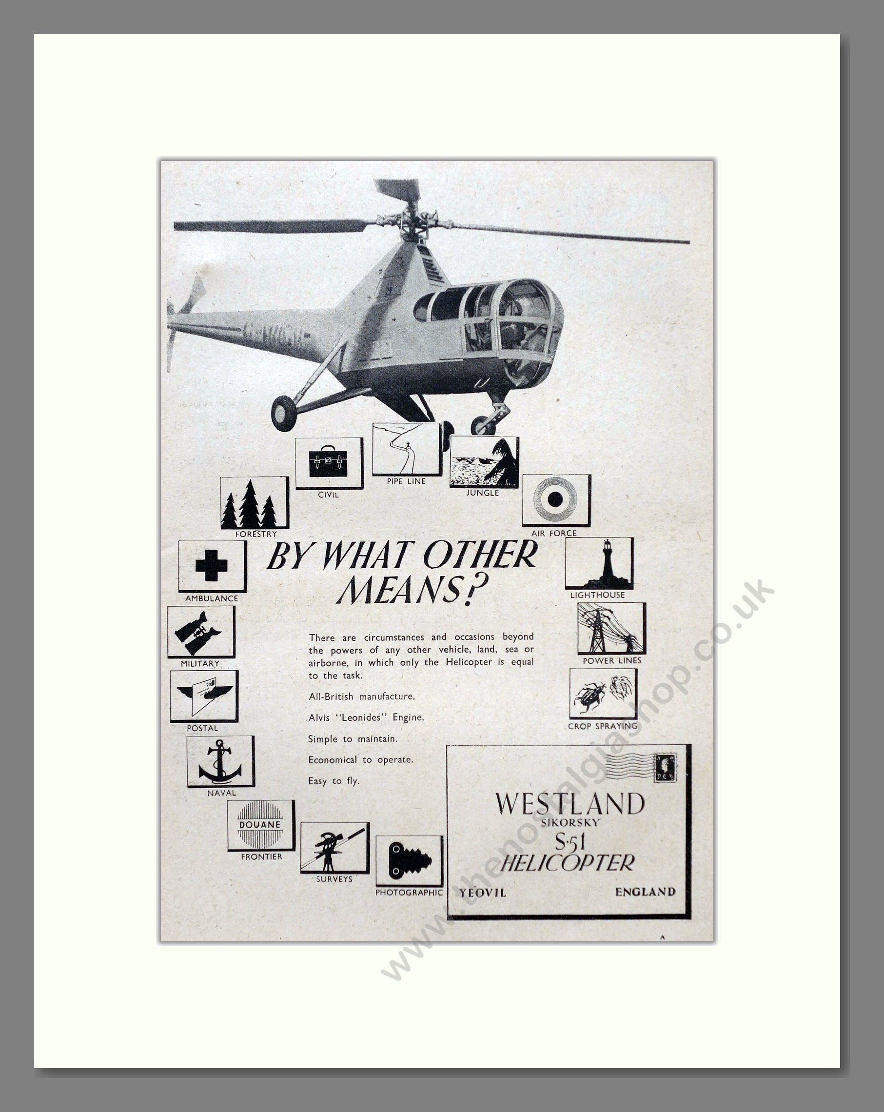 Westland Sikorsky - S51 Helicopter. Vintage Advert 1950 (ref AD62981)