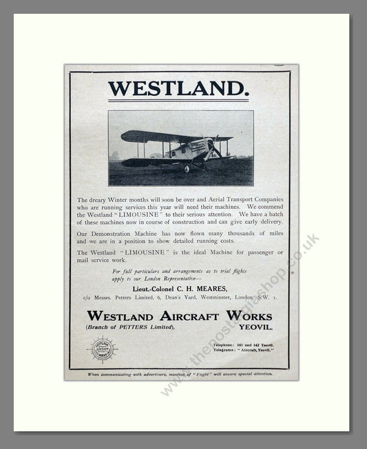Westland - Limousine. Vintage Advert 1920 (ref AD62988)
