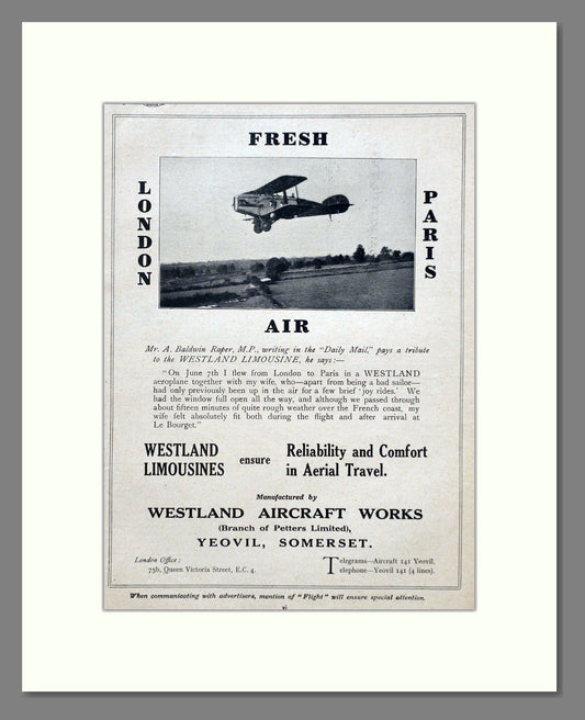 Westland - Limousine. Vintage Advert 1922 (ref AD62989)