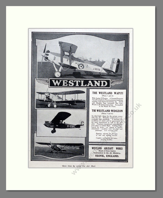 Westland - Wapiti / Widgeon. Vintage Advert 1928 (ref AD62990)