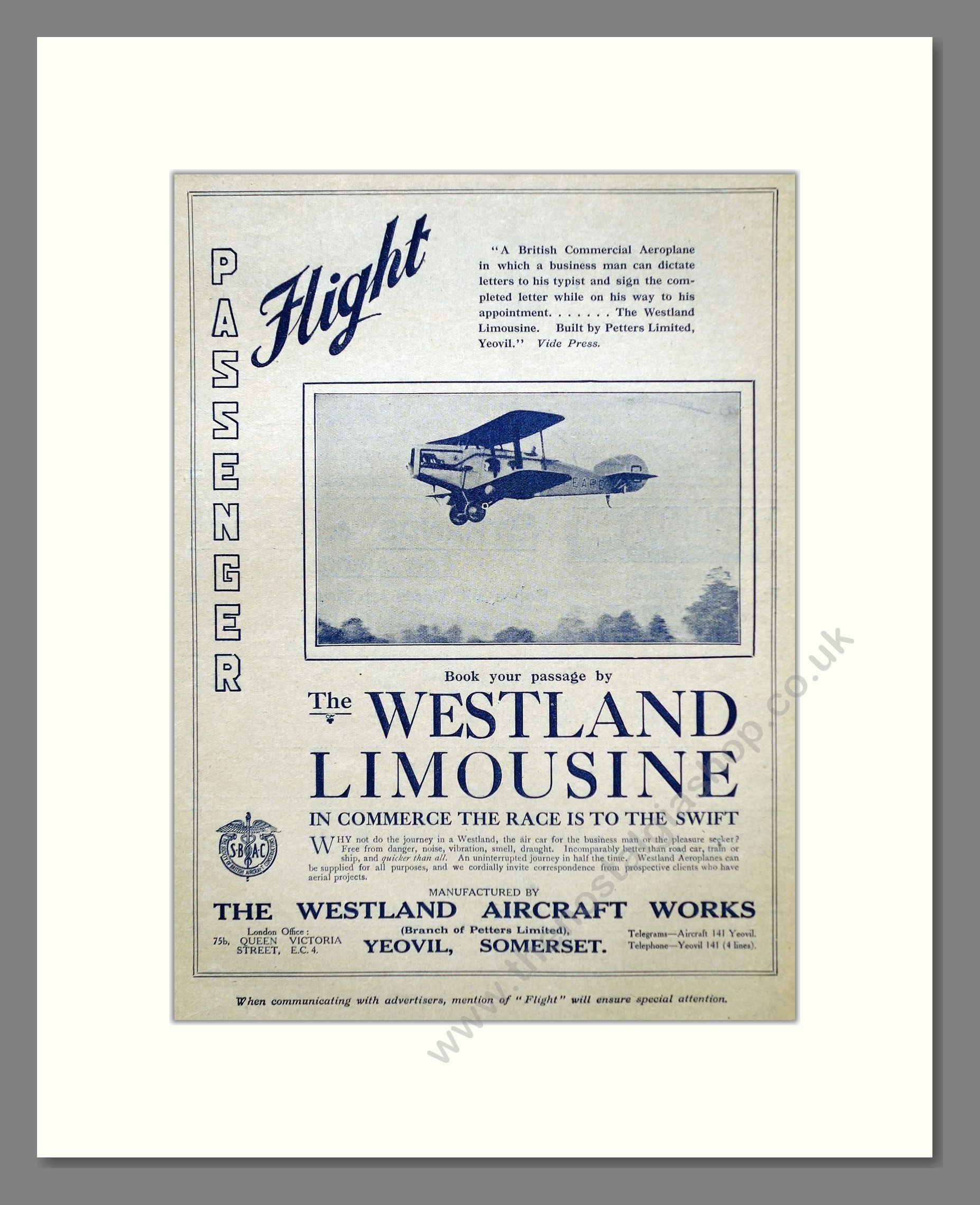 Westland - Limousine. Vintage Advert 1923 (ref AD62991)