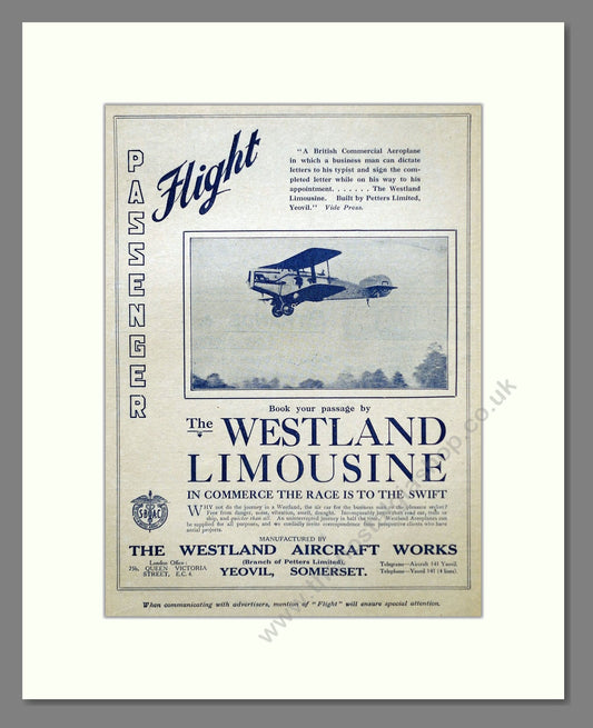 Westland - Limousine. Vintage Advert 1923 (ref AD62991)