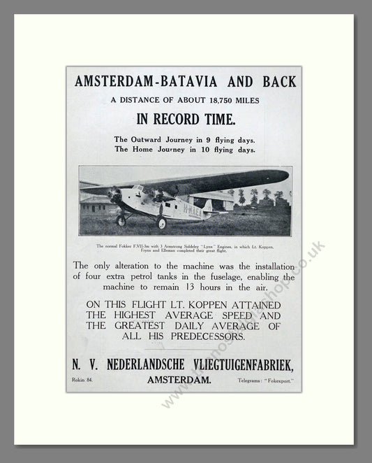 Fokker - FVII-3m. Vintage Advert 1927 (ref AD62995)