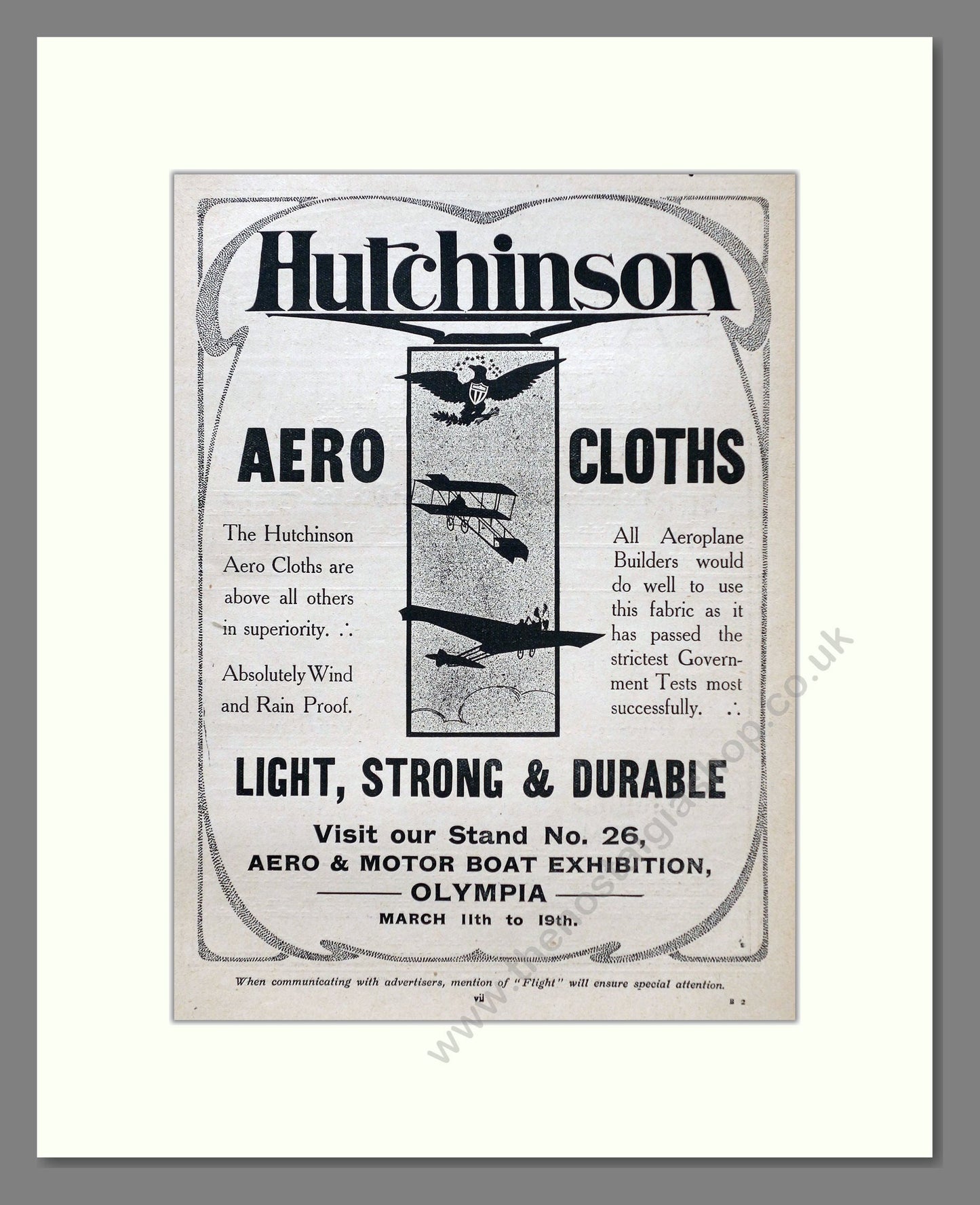 Hutchinson - Aero Cloths. Vintage Advert 1910 (ref AD62996)