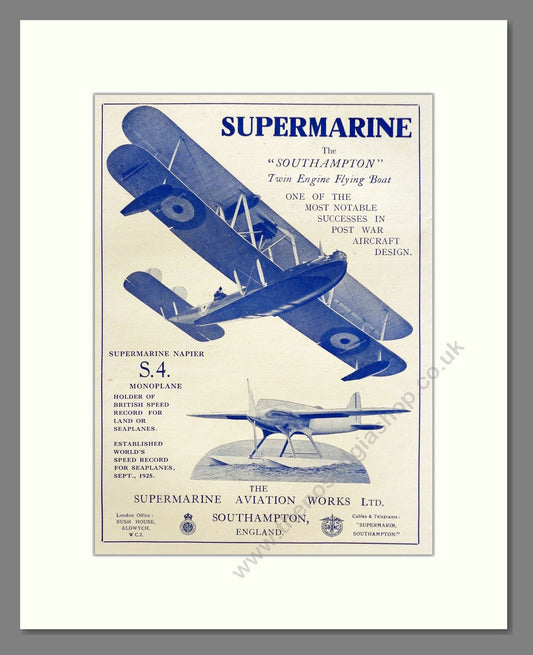 Supermarine - Southampton / Napier. Vintage Advert 1926 (ref AD62997)