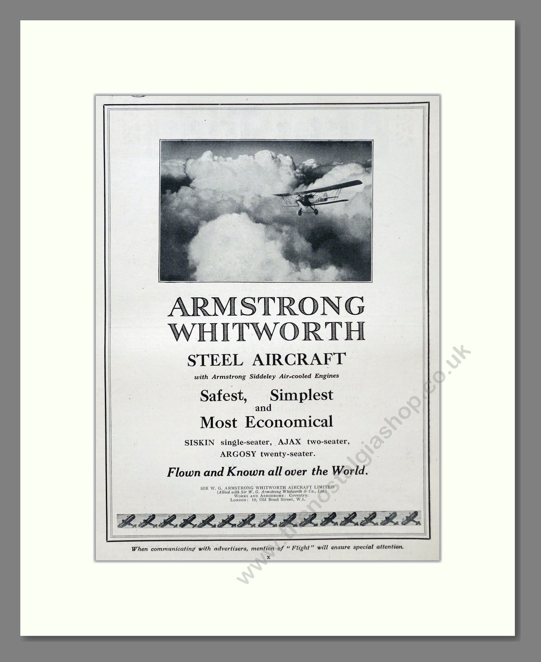 Armstrong Whitworth - Steel Aircraft. Vintage Advert 1926 (ref AD63008)