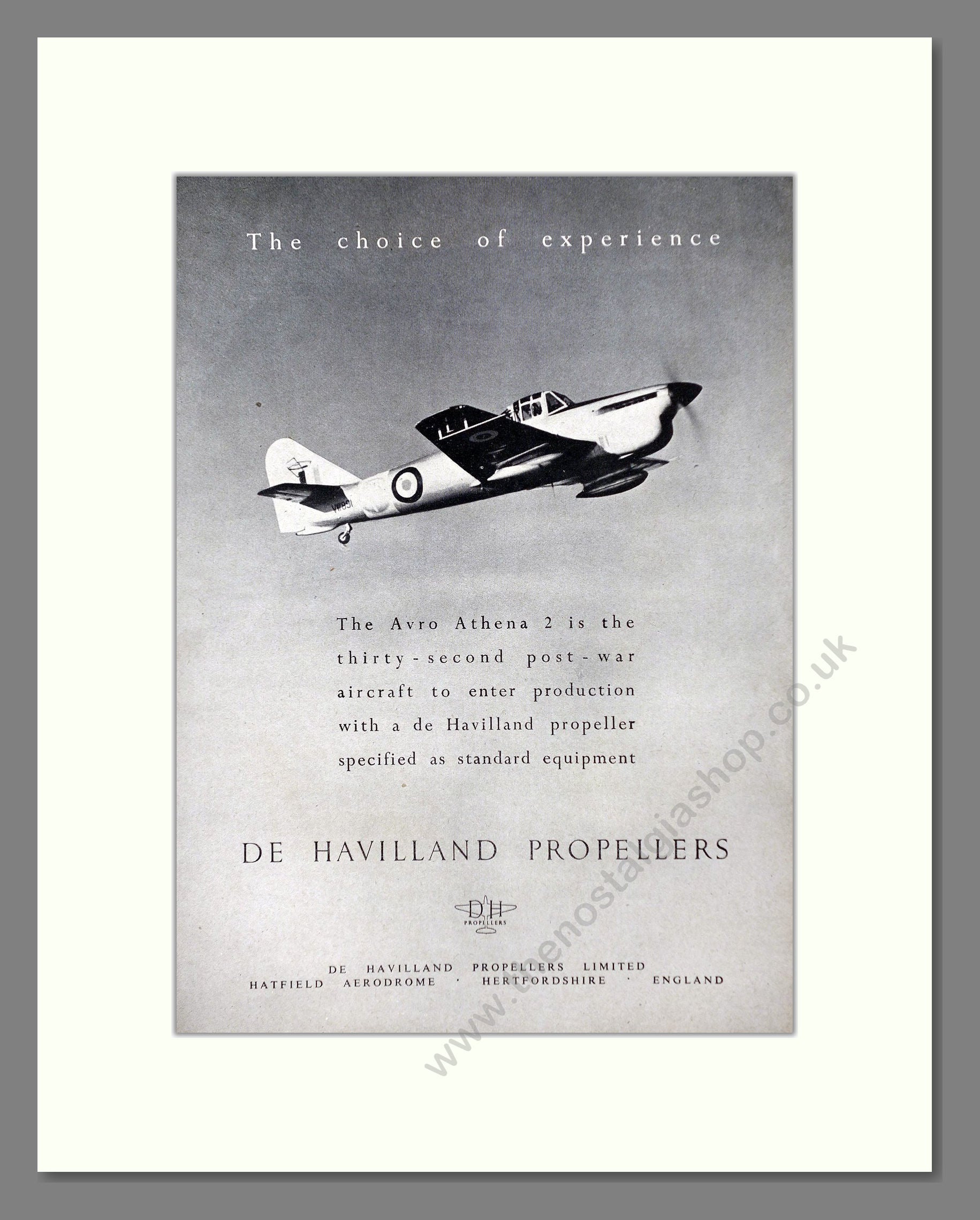 De Havilland - Propellers Avro Athena. Vintage Advert 1949 (ref AD63018)