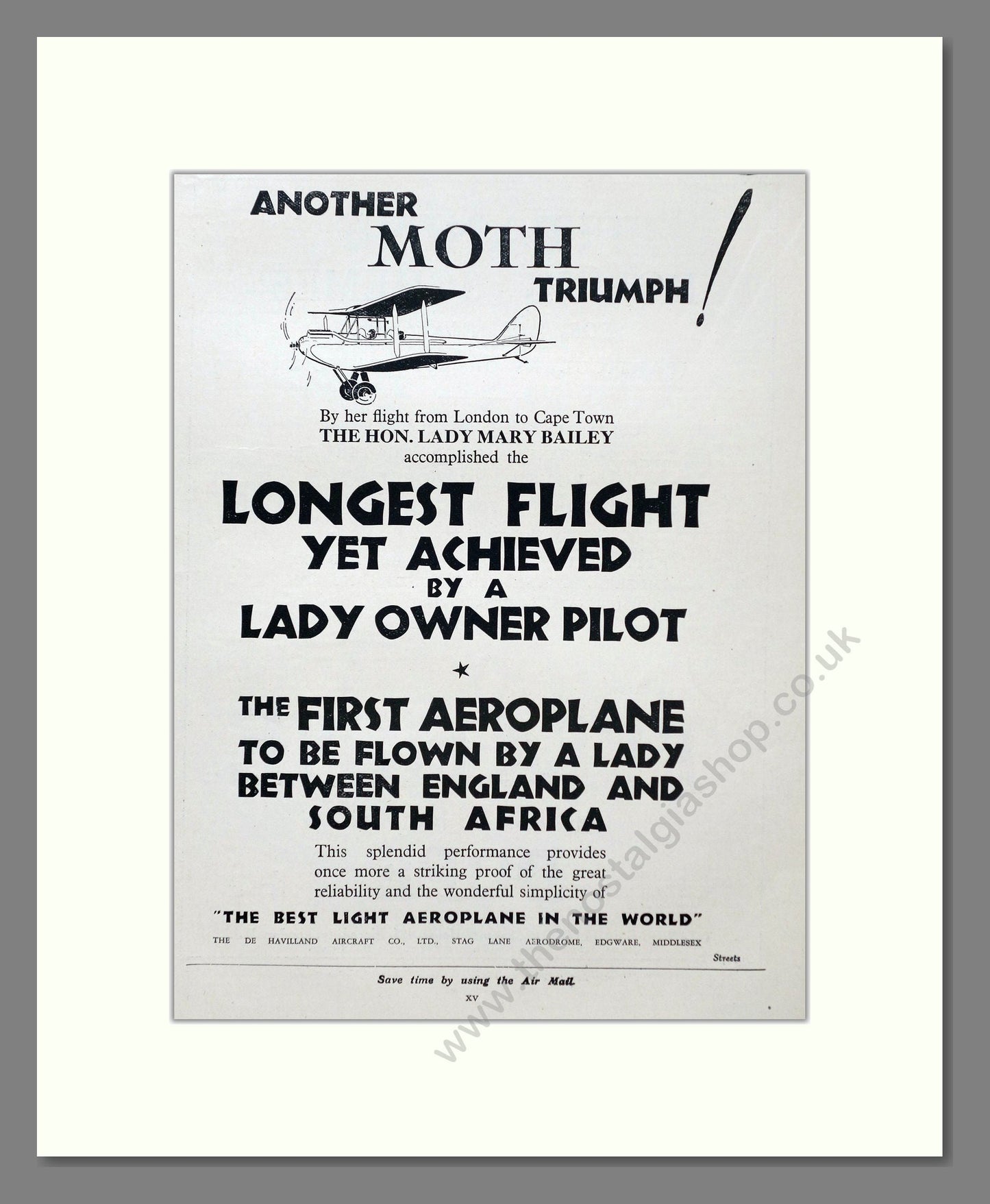 De Havilland - Moth. Vintage Advert 1928 (ref AD63021)